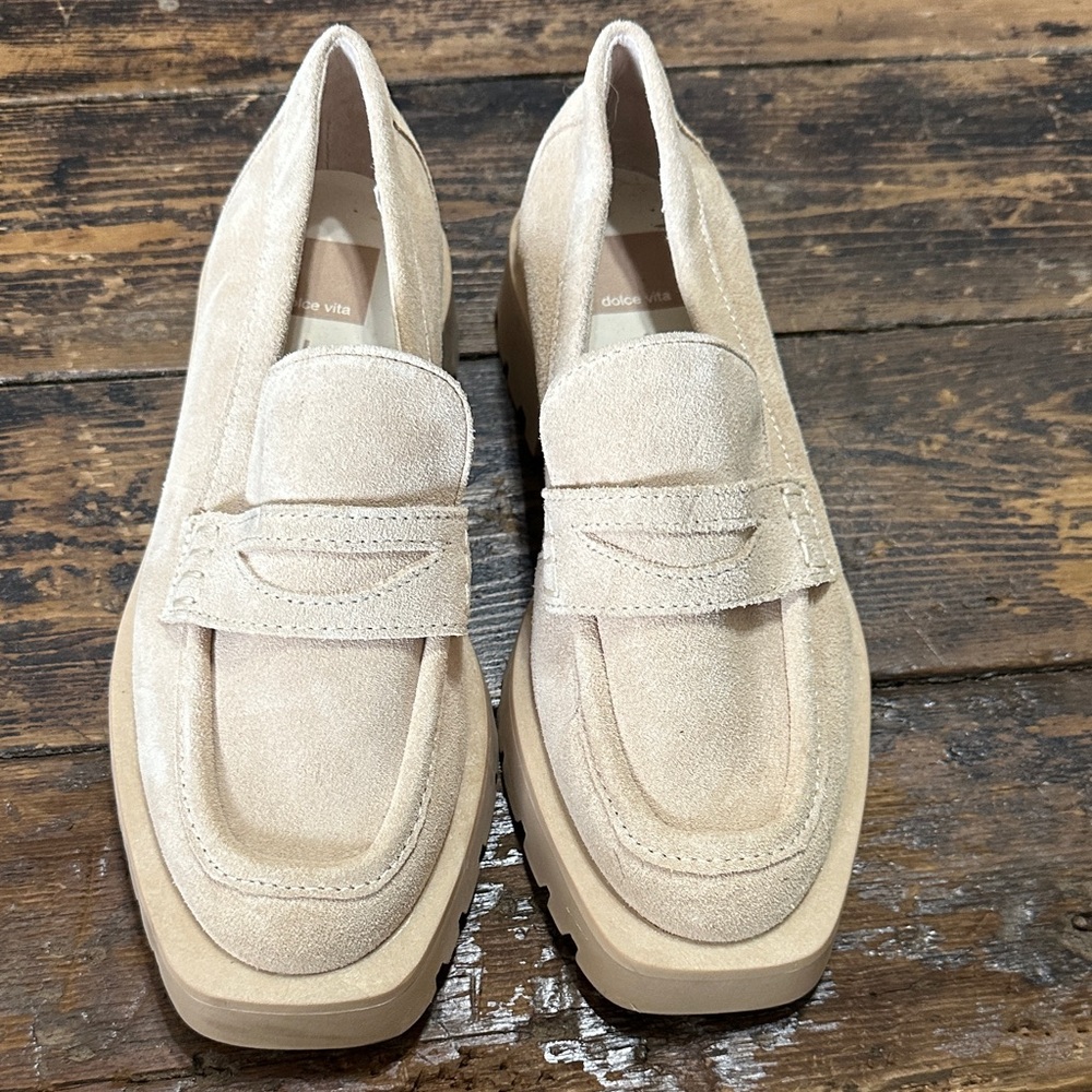 Dolce Vita Women’s Light Beige Suede Penny Loafers